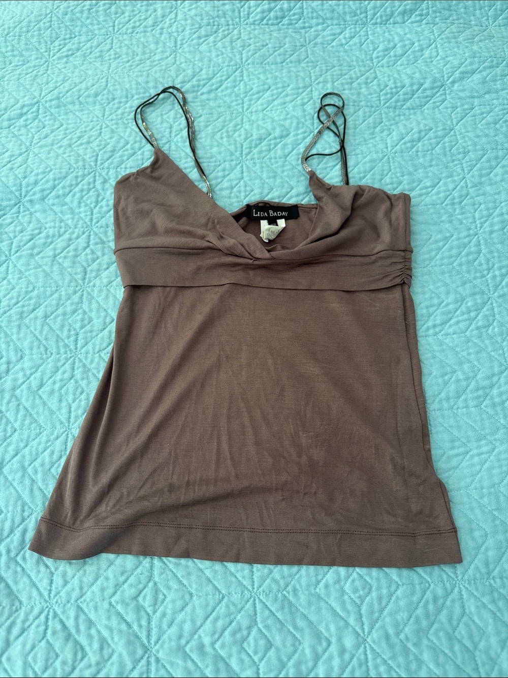 Lida Baday Brown sparkly Spaghetti Strap Silk TankTop sz M
